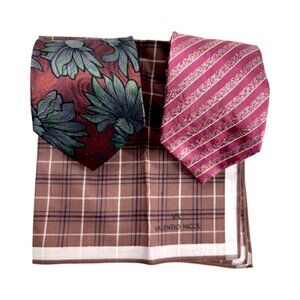 Set: 2 Neckties Valinto-Mario Burgendy Strip  +1 Valentino Handkerchief Brown(47